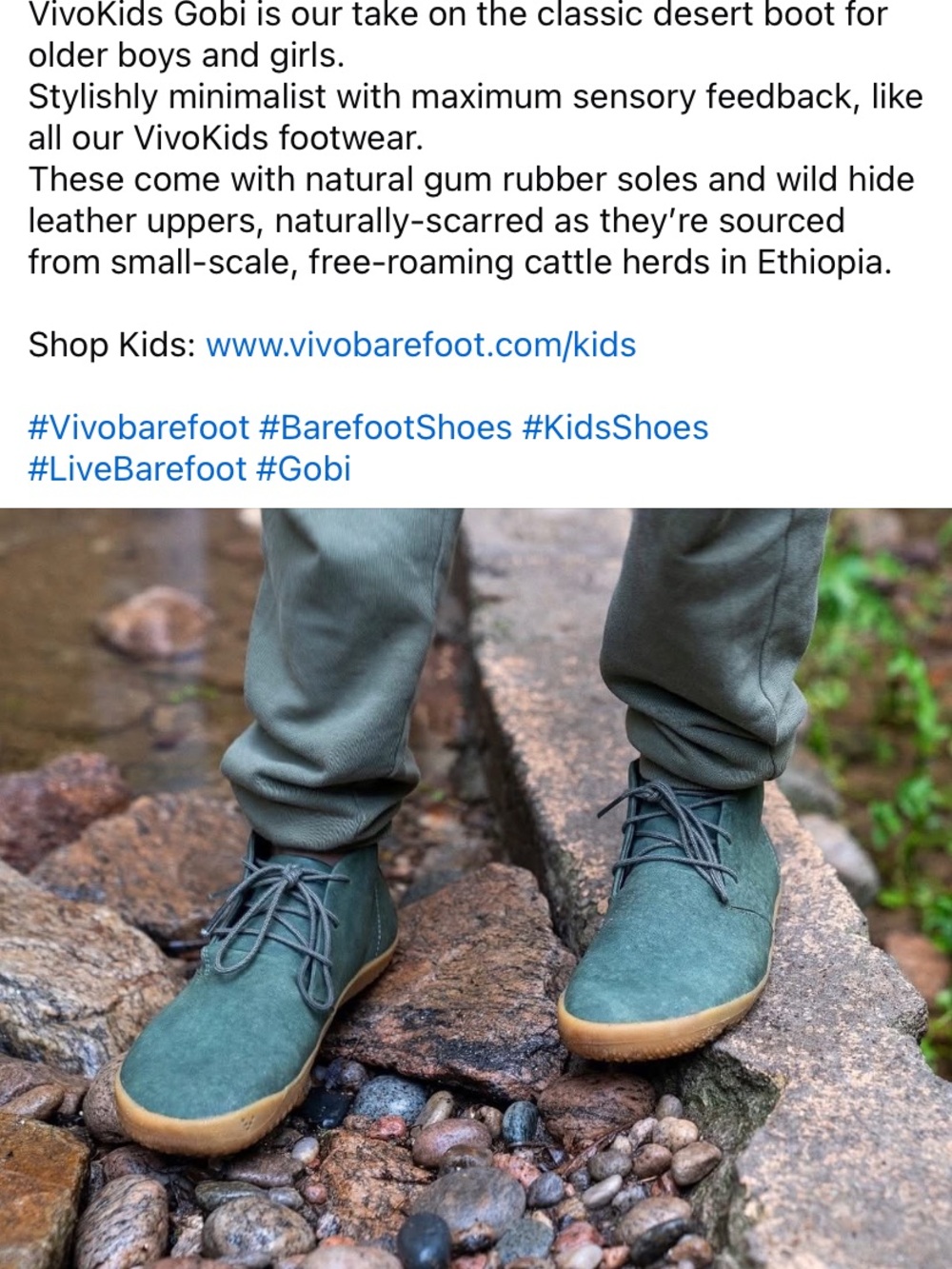Vivo Barefoot Gobi Kids Boots in Green with Natural Gum Soles